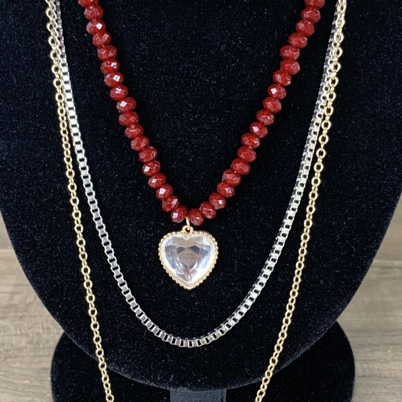 Melrose and Market Multi-Layer Long Necklace Set Miraculous Heart Pendant Charm - Picture 4 of 10